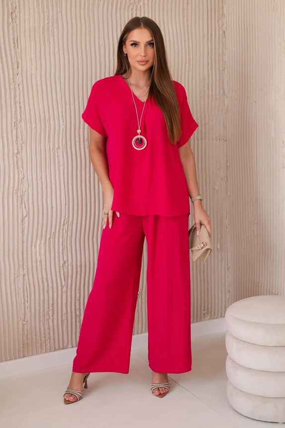 Set with necklace blouse + pants fuchsia