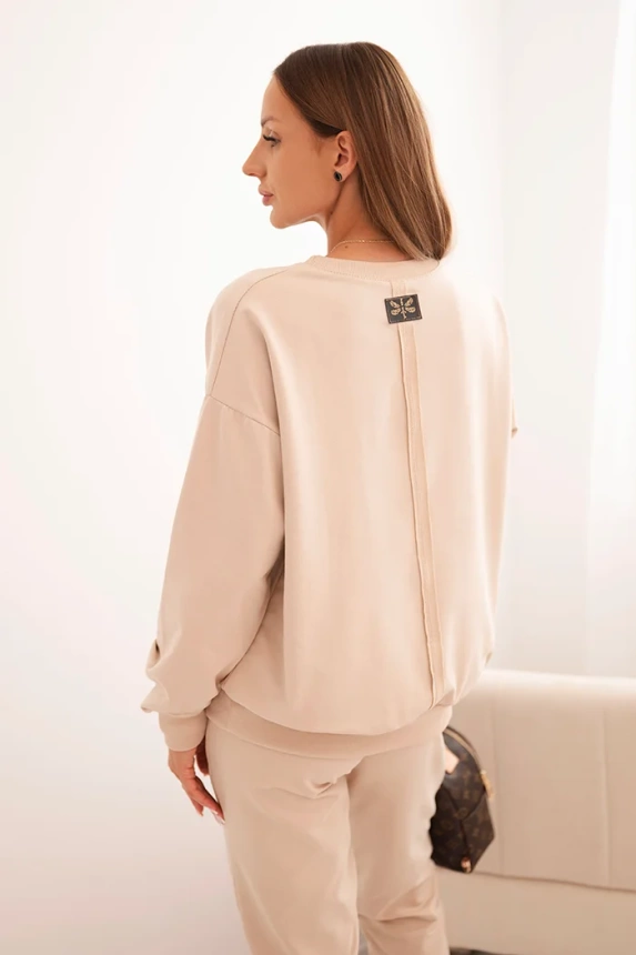 Damen Komplettset aus Baumwolle mit Minimaldruck beige