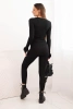 Komplet dámský z pruhované viskózy s dlouhým rukávem a legínami černý
