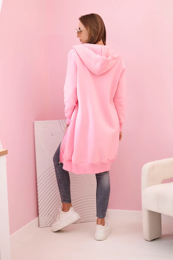 Women's insulated sweatshirt with hood and zipper light pink