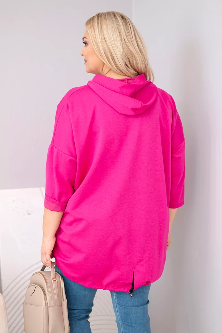 Women's plus-size viscose hoodie with kangaroo pocket fuchsia