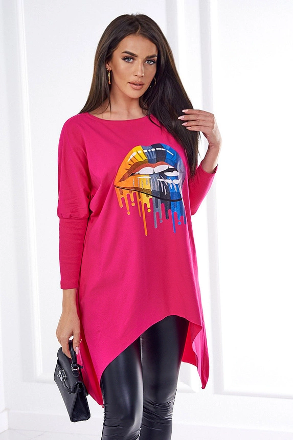 Blouse oversize with rainbow lips print fuchsia
