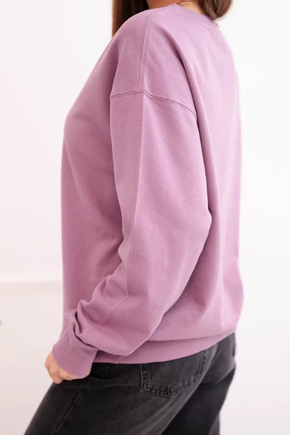 Women's basic looped cotton sweatshirt with a round neckline dark pink