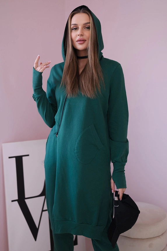 Set sweatshirt with longer side dark green
