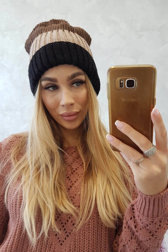Bojana vilnonė kepurė K265 black+beige+cappuccino