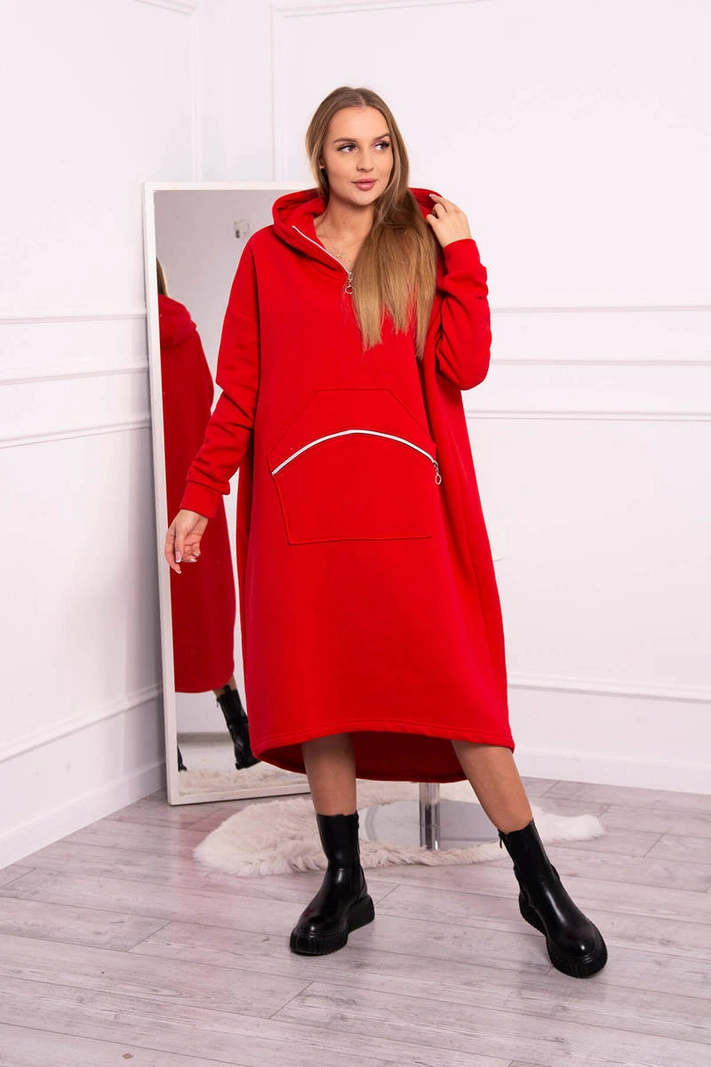 Zateplené šaty s kapucí červené
