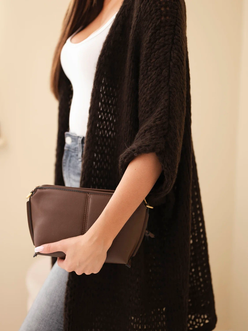 Women's oversized loose knit open-front sweater brown
