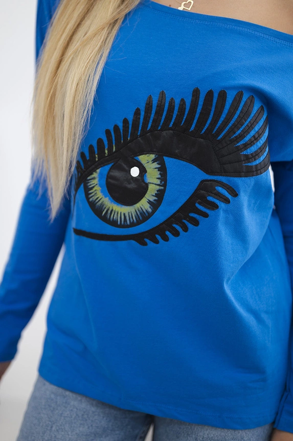 Blouse with a print and longer back mauve blue