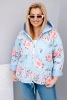 Damen Frühlingsjacke gepolstert Plus Size mit Kapuze und Blumenmuster blau