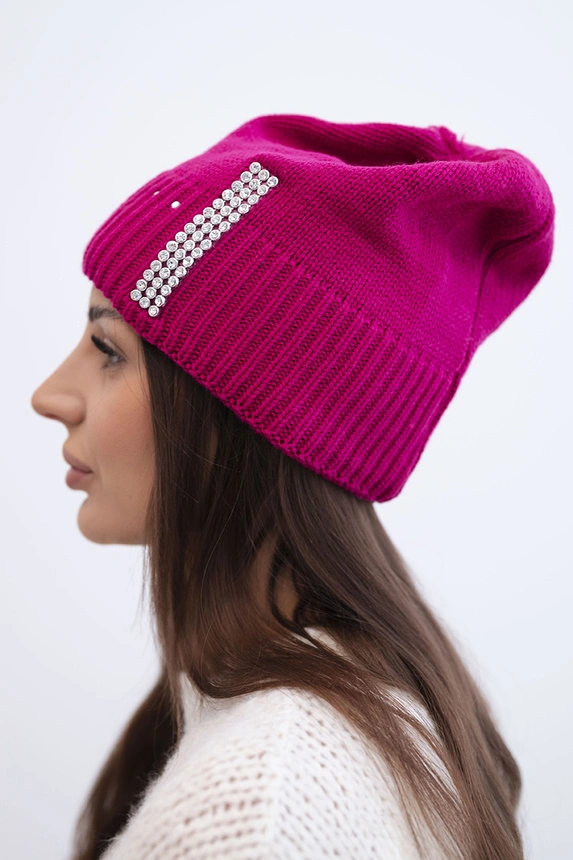 Women's wool winter hat with decorative crystals K399 black