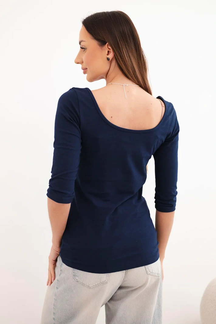 Bluse mit rundem Ausschnitt dunkelblau