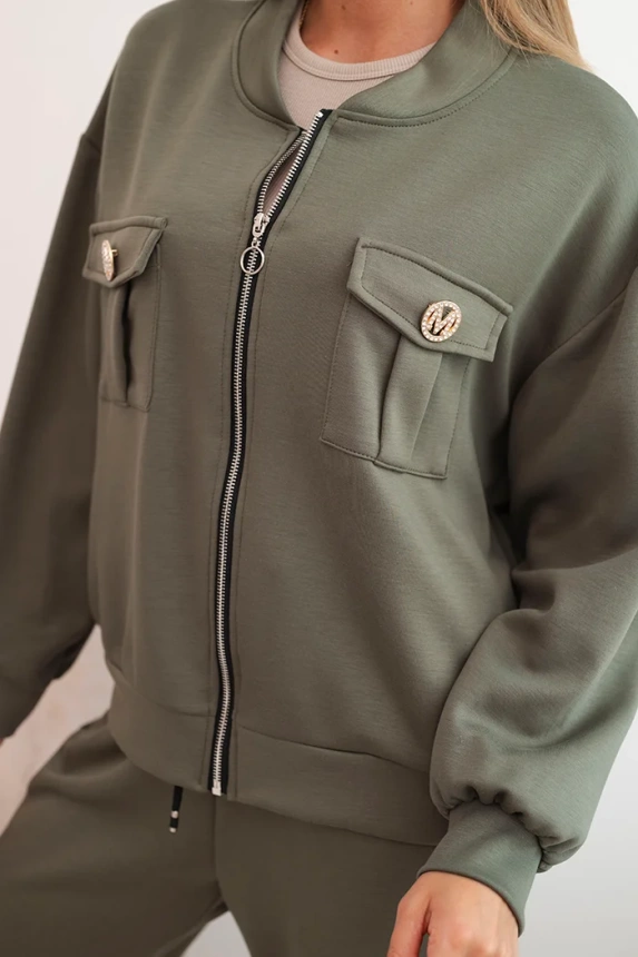 Women's set made of viscose with a zip-up sweatshirt and khaki pants