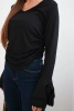 Women's ribbed blouse with a V-neck and ruffles on the sleeves black