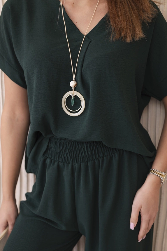 Set with necklace blouse + pants dark green