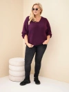 Damenpullover Plus Size mit V-Ausschnitt und weitem Ärmel dunkelviolett