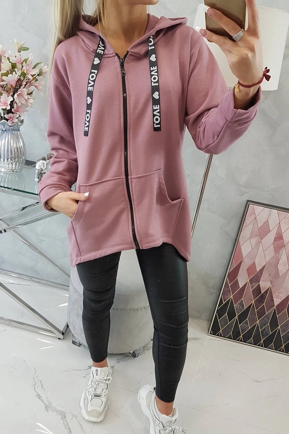 Bluza z dłuższym tyłem i kapturem ciemno różowa