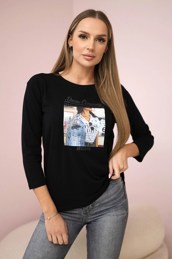 Halenka s potiskem koláží černá