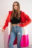 Striped hooded cardigan sweater red+ecru+pink neon