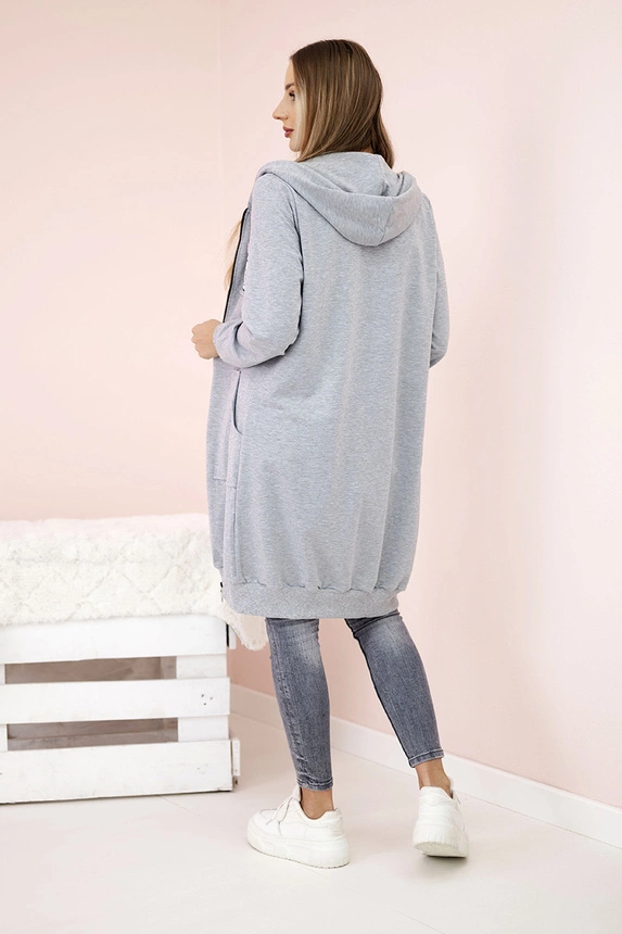 Women's longer sweatshirt with hood and zipper grey