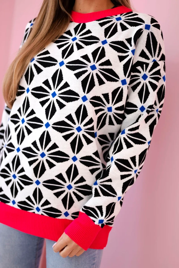 Geometrischer Motiv-Pullover weiß