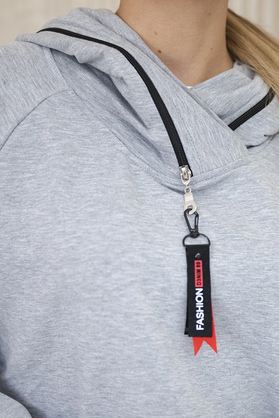 Tunika na zip s kapucí Oversize šedá