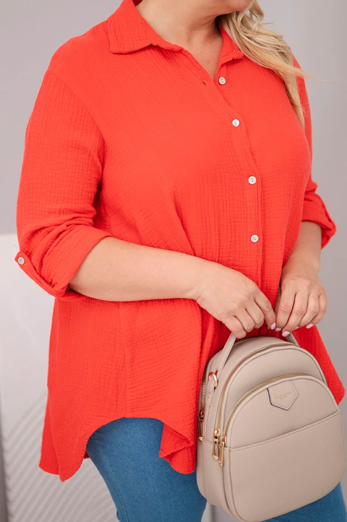 Bavlnená mušelínová košeľa Plus Size červený