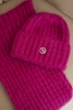 Women's set hat and long scarf made of soft yarn fuchsia