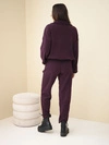 Damen Set aus Viskose Cord mit Sweatshirt und Hose mit Gürtel pflaume