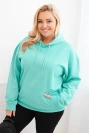 Damenpullover Plus Size aus Baumwolle mit Kapuze und Kängurutasche mint