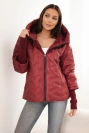Women's quilted jacket with hood and pockets burgundy