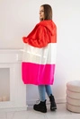 Gestreifter Cardigan-Pullover mit Kapuze Rot+Ecru+Rosa neon