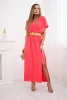 Long dress with a decorative belt Pink Neon