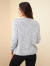 Damenpullover mit Dackelmuster und rundem Ausschnitt Melange grau