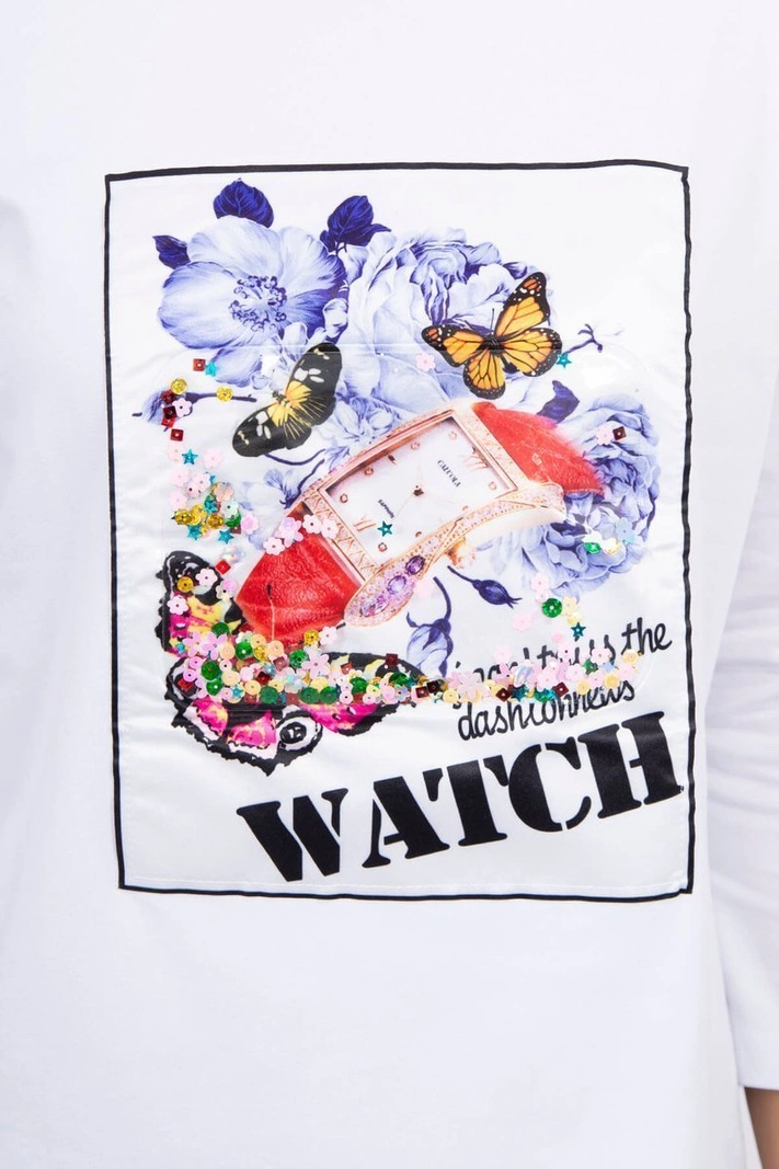 Šaty s grafikou 3D Watch ecru