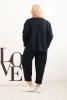 Komplet damski Plus Size masełko bluza i spodnie z kieszeniami granatowy