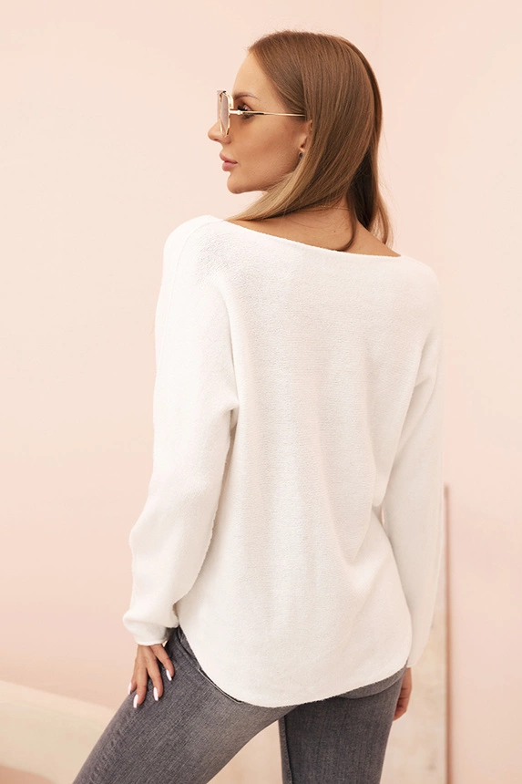 Women's sweater with viscose and V-neck white