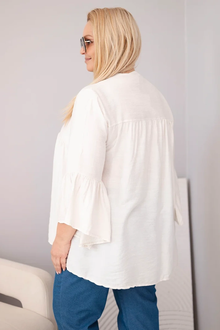 Women's Plus Size viscose blouse with ruffled sleeve and V-neck beige