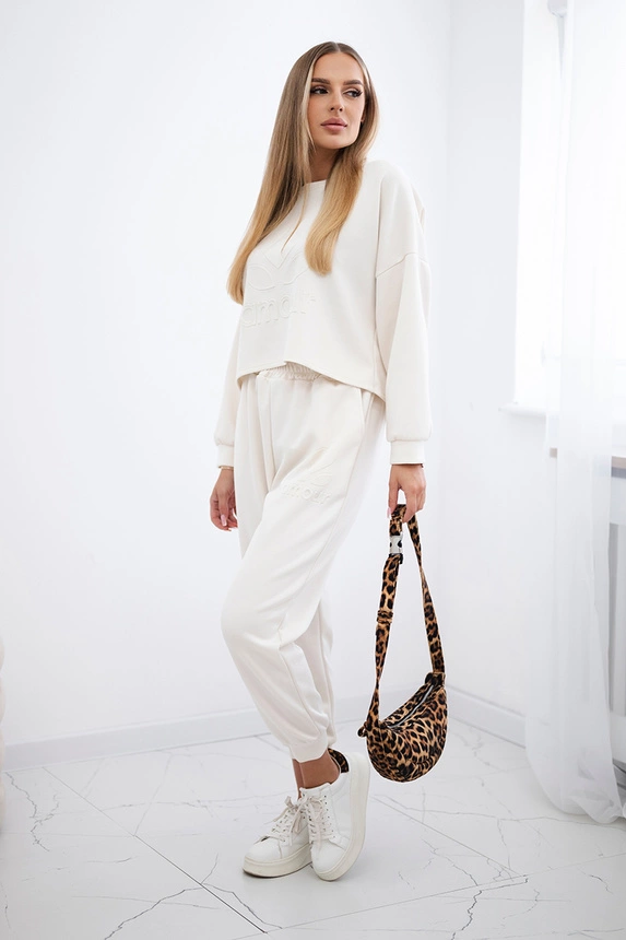 Viskose-Set Amour Sweatshirt + Hose hellbeige