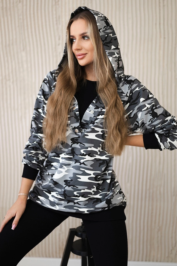 3dílná souprava Vřesoviště  halenka, top a legíny šedá + černá