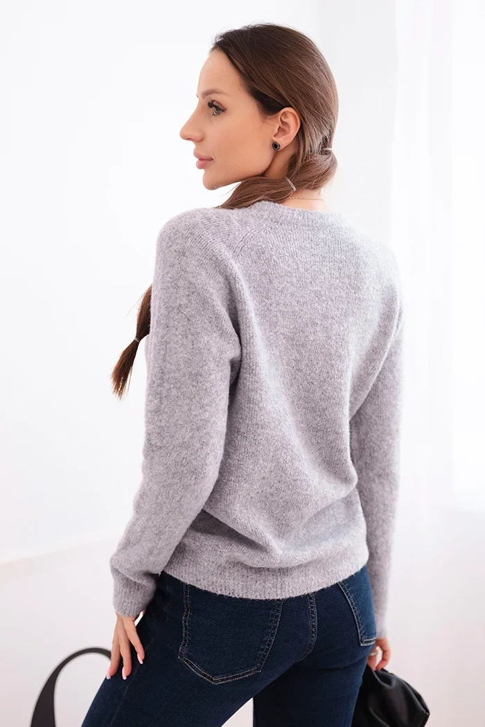 Sweter damski z baby alpaki z długim rękawem jasno szary