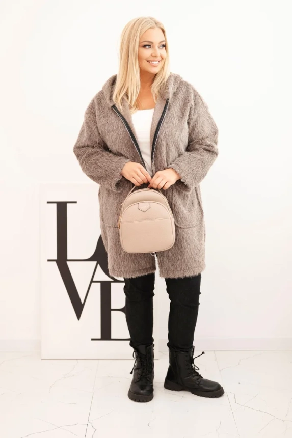 Płaszcz damski Plus Size z wiskozy zapinany na suwak z kapturem fango