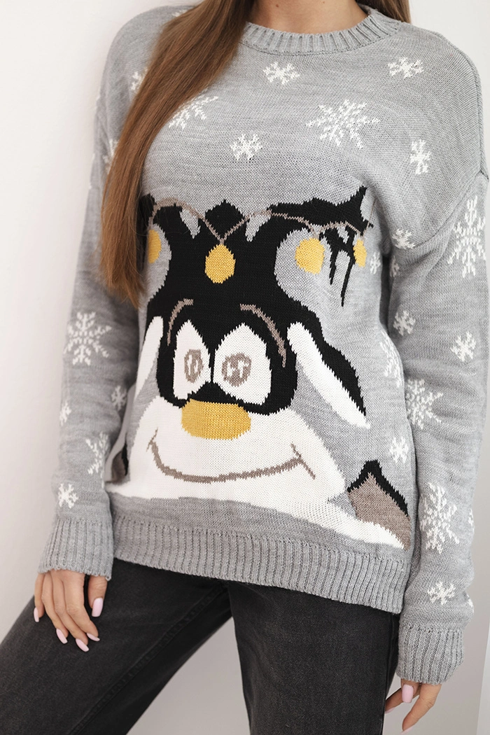 Weihnachtspulli mit Rentier grau