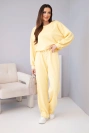 Women's set butter sweatshirt with a brooch and straight-leg pants lemon