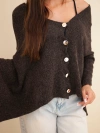 Women's poncho sweater made of baby alpaca with buttons brown