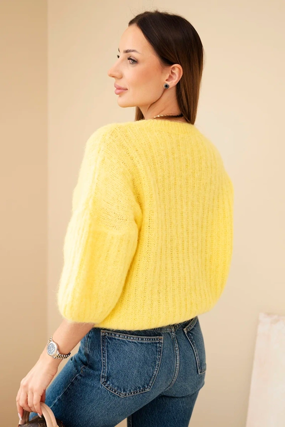 Damenpullover aus Mohair mit kurzen Ärmeln gelb