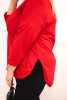 Women's cotton Plus Size blouse with a V-neck and rolled-up sleeves red