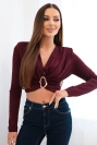 Damenbluse mit Raffung und dekorativer Schnalle bordeaux