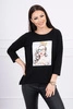 Blouse with graphics of the girl in glasses 3D black