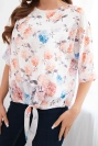 Damenbluse mit Blumenmuster und Bindeband am Saum orange