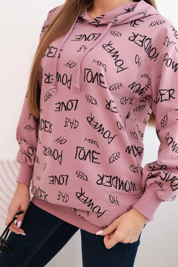 Sweatshirt with inscriptions dark pink